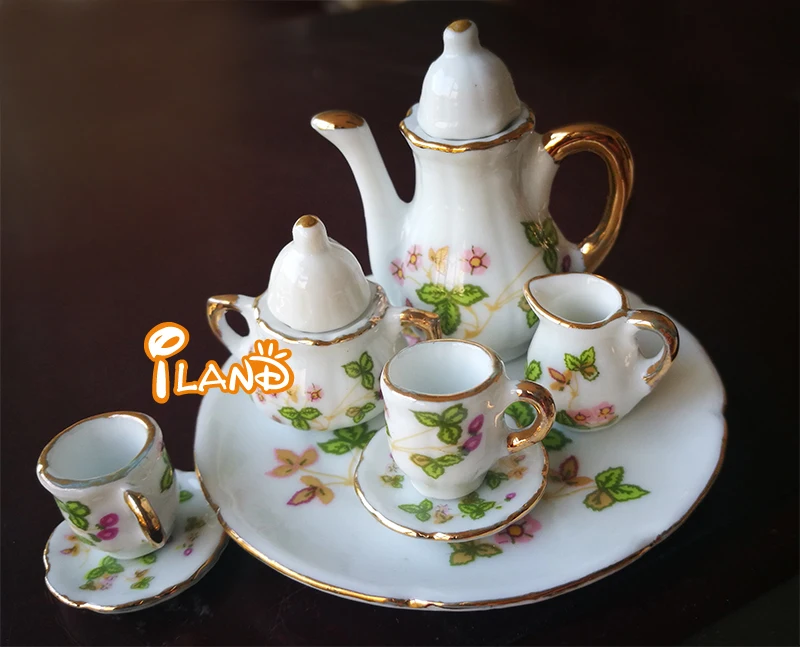 Dollhouse Miniature Tableware Tea Set//Coffee Set Metal Silver 8 PCS DM002C