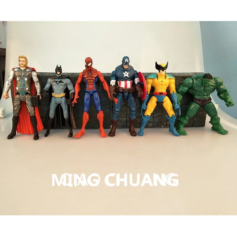 6Pcs/set The Avengers Superhero Batman Thor Captain America Hulk Spider-Man Wolverine PVC 12-16CM Action Figure Toy OPP J595
6Pcs/set The Avengers Superhero Batman Thor Captain America Hulk Spider-Man Wolverine PVC 12-16CM Action Figure Toy OPP J595
