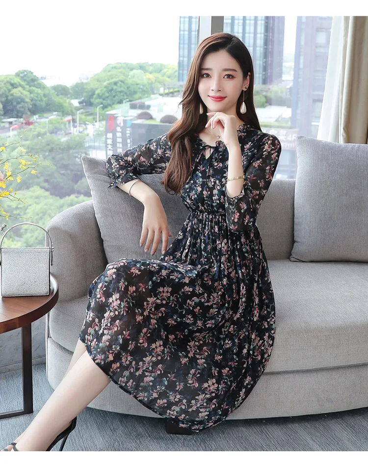 2021 Femal Vintage פרחוני שיפון Midi שמלות סתיו חורף הדפסת ארוך שרוול חוף שמלה אלגנטי נשים Bodycon המפלגה Vestidos 2021 Femal Vintage פרחוני שיפון Midi שמלות סתיו חורף הדפסת ארוך שרוול חוף שמלה אלגנטי נשים Bodycon המפלגה Vestidos