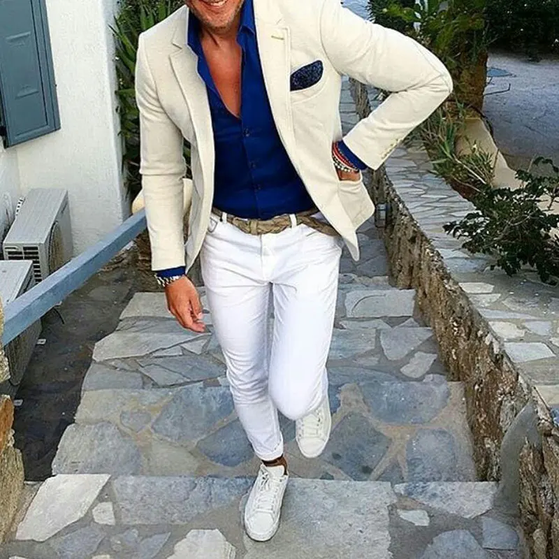 Casual Ivory Men Suits for Business Beach Wedding Man Blazer White Pants Man Jacket Groom Tuxedos 2Piece Slim Fit Costume Homme
Casual Ivory Men Suits for Business Beach Wedding Man Blazer White Pants Man Jacket Groom Tuxedos 2Piece Slim Fit Costume Homme