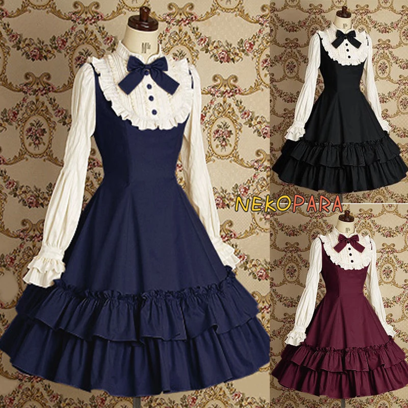 

Classic JSK Lolita Dress Winter Autumn Vintage Ornate European Style Dress Aesthetical,Luxuriant Color Black&Blue&Burgundy