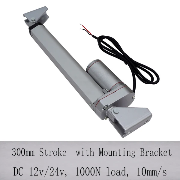 Hot Sales 300mm stroke linear actuator with mounting bracket, 1000N/100KGS load 10mm/s speed 12/24 volt linear actuator
Hot Sales 300mm stroke linear actuator with mounting bracket, 1000N/100KGS load 10mm/s speed 12/24 volt linear actuator