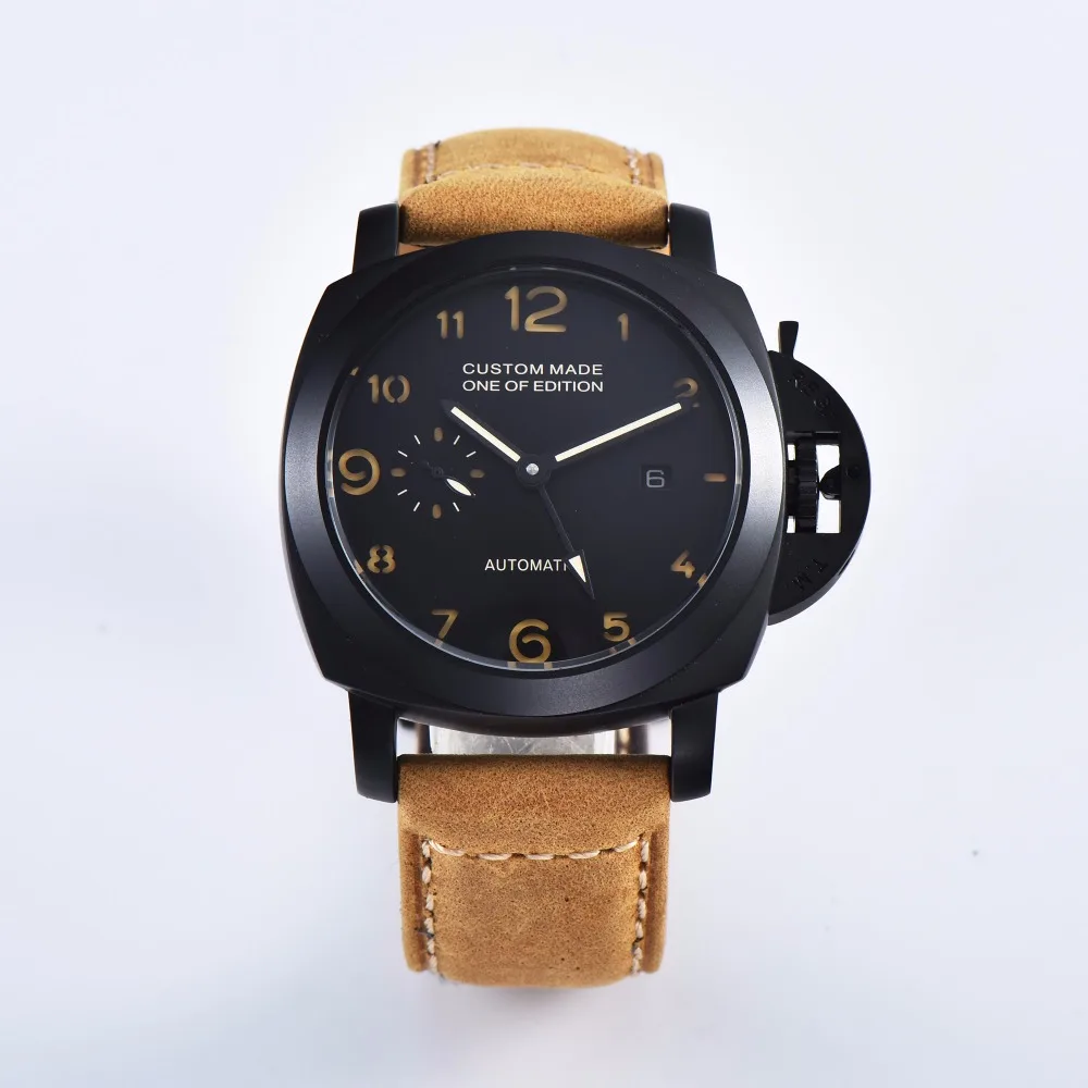 Watch parnis 44mm automatic Luminous Hands PVD black 316L stainless steel case high quality leather strap 415-1
Watch parnis 44mm automatic Luminous Hands PVD black 316L stainless steel case high quality leather strap 415-1