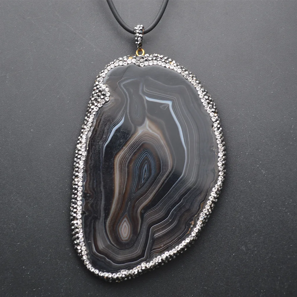 Big size Natural Black Banded Agate Stone Freeform Slab Pendant Leather Cord Chains Necklace Fashion Party Jewelry
Big size Natural Black Banded Agate Stone Freeform Slab Pendant Leather Cord Chains Necklace Fashion Party Jewelry