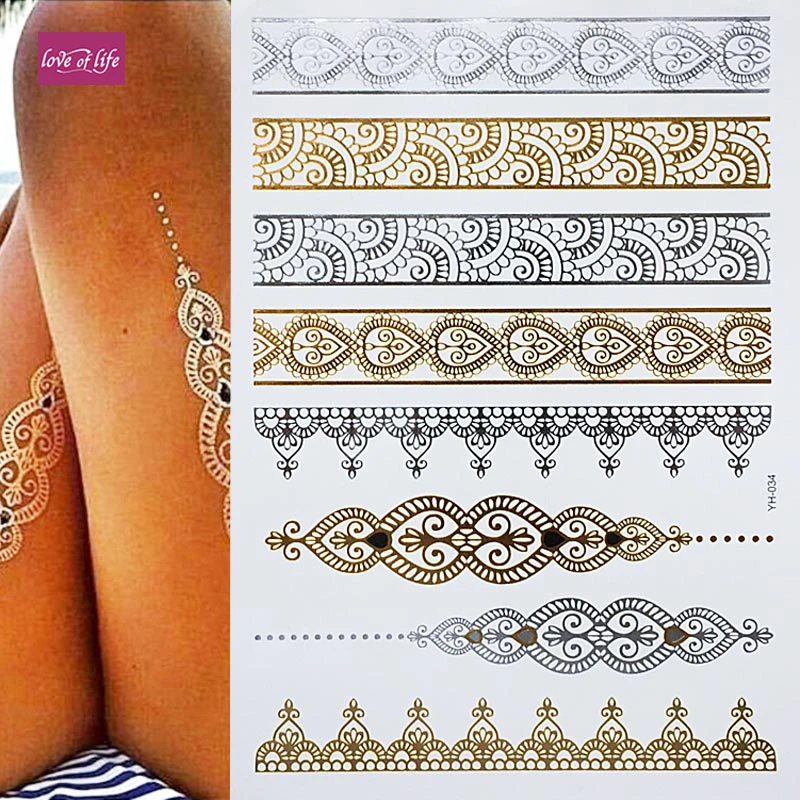 Boho Metallic Henna Waterproof Temporary Tattoo Stickers Body Art Decal Gold Silver
Boho Metallic Henna Waterproof Temporary Tattoo Stickers Body Art Decal Gold Silver