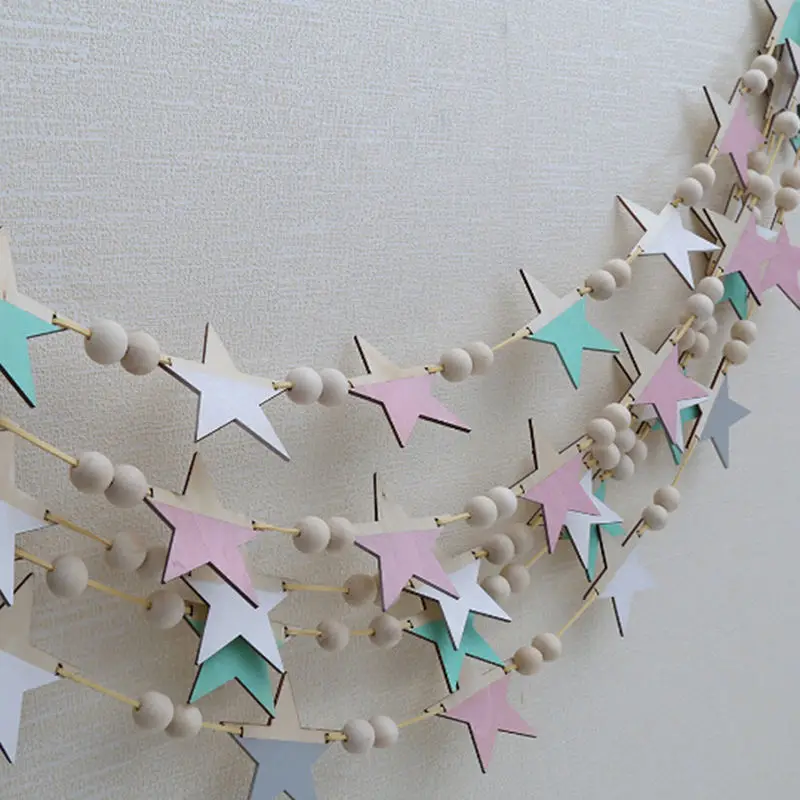 New Nordic Wooden Beads Stars Hanging Banners Girl Baby Room Wall Hanging Decorations Children's Room Fashion Soft Furnishings
New Nordic Wooden Beads Stars Hanging Banners Girl Baby Room Wall Hanging Decorations Children's Room Fashion Soft Furnishings
