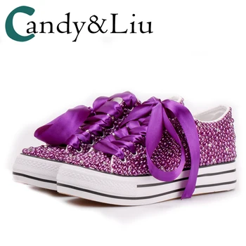 Women Sneakers Custom Pearls Colors Purple Ribbon Strap Thick Soled Shoes 3cm Wedges Canvas Shoes Casual Shoe
Women Sneakers Custom Pearls Colors Purple Ribbon Strap Thick Soled Shoes 3cm Wedges Canvas Shoes Casual Shoe