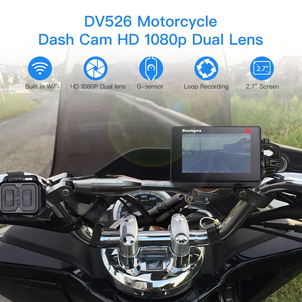 Blueskysea DV527 Motorcycle Dash Cam WiFi Full HD 1080P Dual Camera 110 Angle Nightvision Driving Recorder Motorbike DVR Dashcam
Blueskysea DV527 Motorcycle Dash Cam WiFi Full HD 1080P Dual Camera 110 Angle Nightvision Driving Recorder Motorbike DVR Dashcam