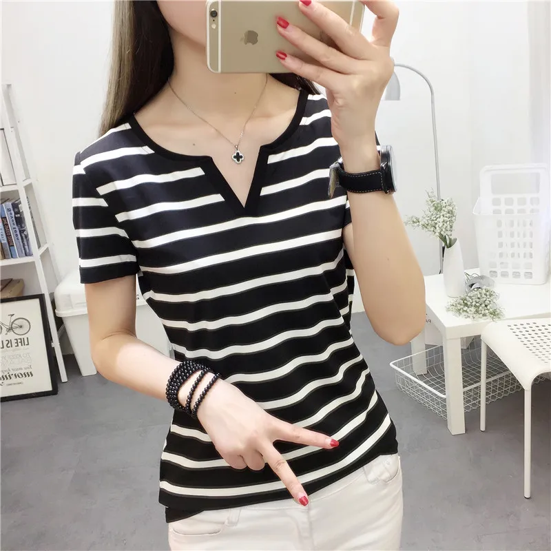 MRMT Stripes Womens T-Shirt V Collar T Shirts Skinny Half Sleeve Clothes Women Slim Under Wear Tshirt Casual Top Tees For Female MRMT Stripes Womens T-Shirt V Collar T Shirts Skinny Half Sleeve Clothes Women Slim Under Wear Tshirt Casual Top Tees For Female