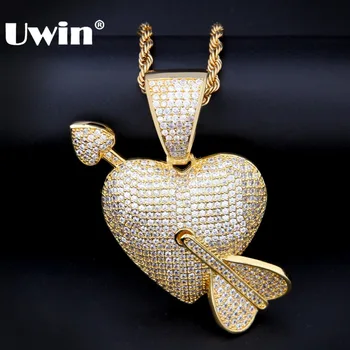 Uwin Bling Bling Iced Out Heart With Arrow Necklace Pendant Cubic Zirconia Gold Silver Color CZ Tennis Chains Hiphop Jewelry
Uwin Bling Bling Iced Out Heart With Arrow Necklace Pendant Cubic Zirconia Gold Silver Color CZ Tennis Chains Hiphop Jewelry