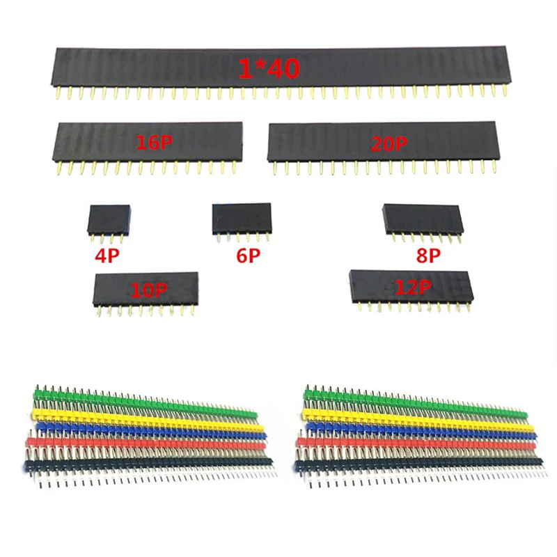 150pcs Colored 2.54mm Single Row Straight Pin Header X120 Female Socket X30 Gold Plated Connectors
150pcs Colored 2.54mm Single Row Straight Pin Header X120 Female Socket X30 Gold Plated Connectors