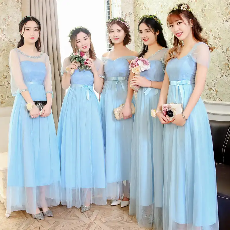 light blue gray bridesmaid dress