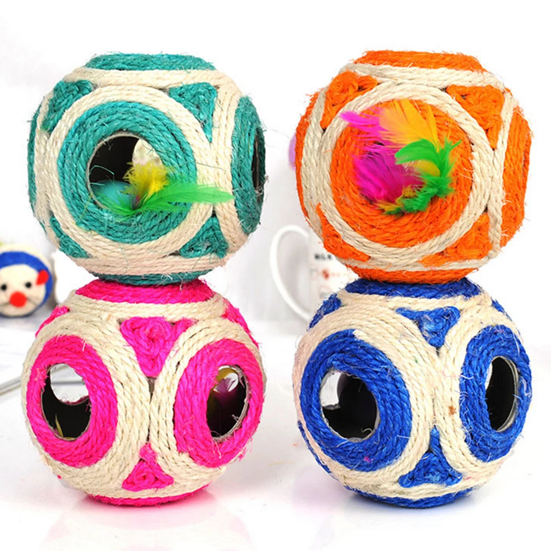 1 Pcs Pet Cat Kitten Funny Toy Ball for Children Teaser Playing Rattling Sound Sisal Ball With Feather Bell Inside -Color Random 
1 Pcs Pet Cat Kitten Funny Toy Ball for Children Teaser Playing Rattling Sound Sisal Ball With Feather Bell Inside -Color Random