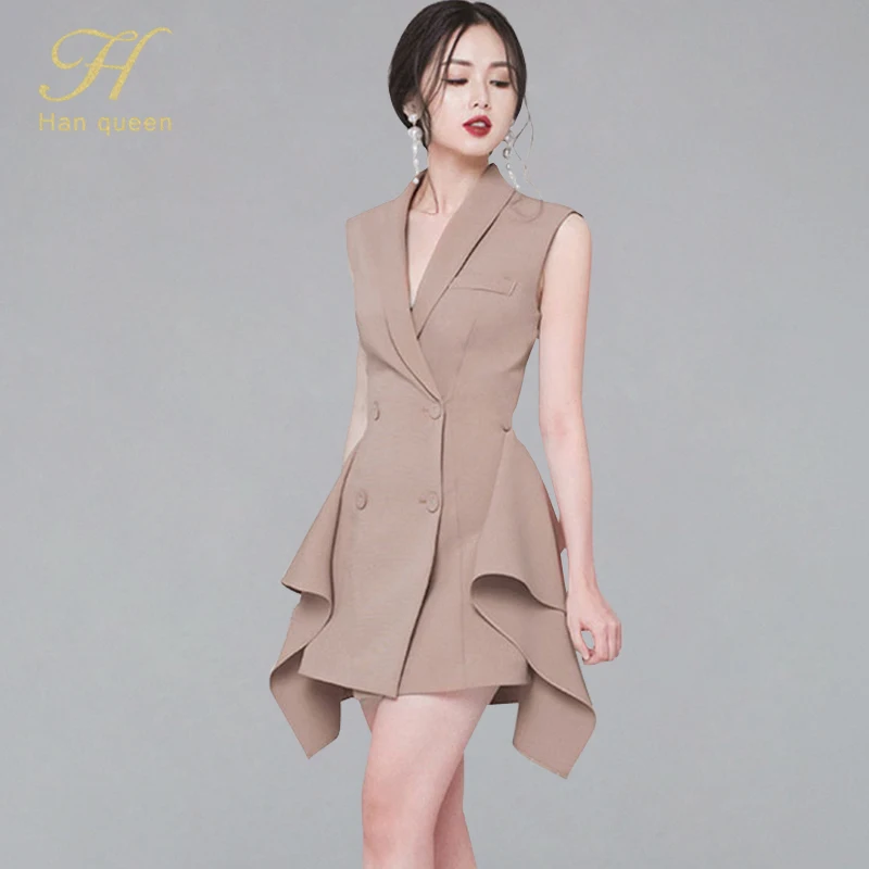 H Han Queen Double-breasted Irregular Suits Dress Women New Fashion Sleeveless Tank Dress 2019 Smmer Formal OL Business Vestidos
H Han Queen Double-breasted Irregular Suits Dress Women New Fashion Sleeveless Tank Dress 2019 Smmer Formal OL Business Vestidos