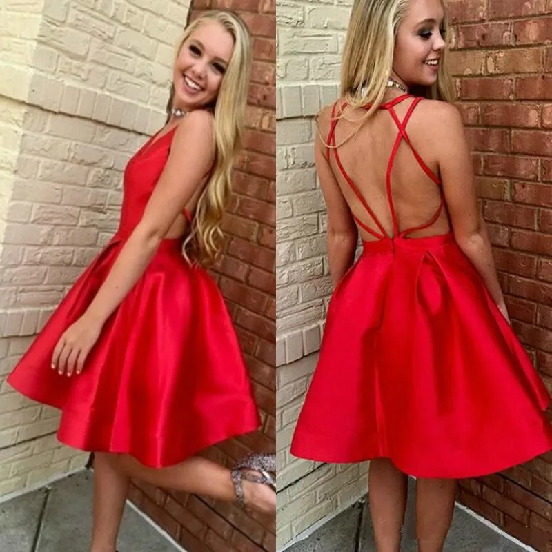 New Arrival Red Satin Homecoming Dresses Short Sexy Cross Backless Ruffles A Line Graduation Party Gowns Cocktail Robe De Soriee
New Arrival Red Satin Homecoming Dresses Short Sexy Cross Backless Ruffles A Line Graduation Party Gowns Cocktail Robe De Soriee