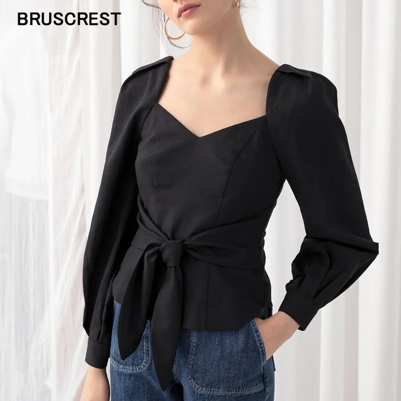 Vintage square neck tie front top long puff sleeve womens tops and blouses black elegant ladies tops streetwear
Vintage square neck tie front top long puff sleeve womens tops and blouses black elegant ladies tops streetwear