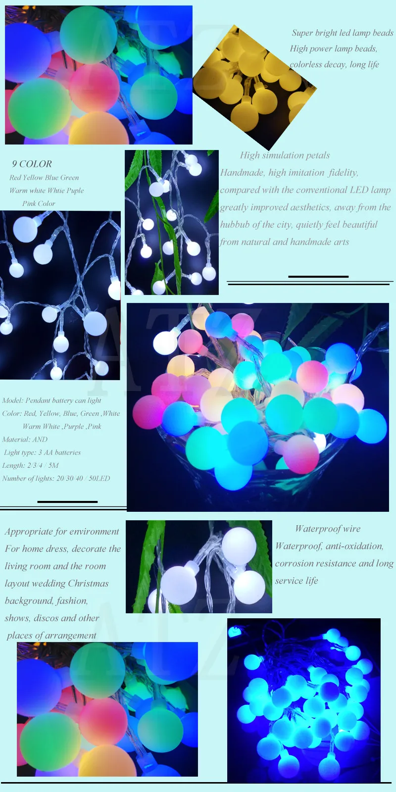 2016 Ball led String AA battery Garland Pandant Light for Garden Decoration (3)