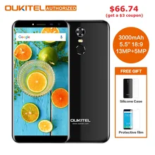 Oukitel C8 5.5 Inch 18:9 HD Screen Mobile Phone MTK6580A Quad Core 2GB RAM 16GB ROM 13MP Android 7.0 3000mAh Touch ID Cellphone(China)