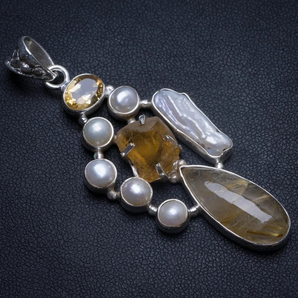 Natural Golden Rutilated Quartz,Pearl,Biwa Pearl,Citrine and Citrine Rough 925 Silver Pendant 2 1/2" T1426
Natural Golden Rutilated Quartz,Pearl,Biwa Pearl,Citrine and Citrine Rough 925 Silver Pendant 2 1/2" T1426