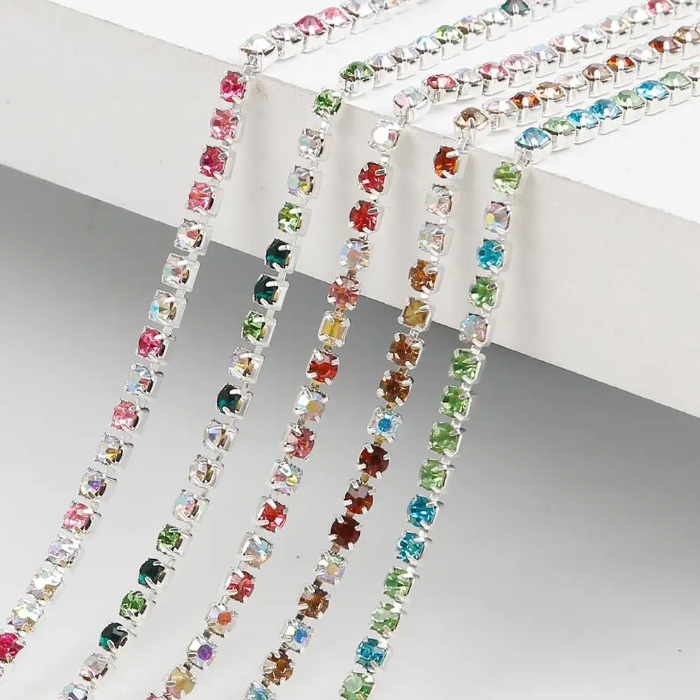 2.5mm Silver Base High Density AB Crystal Cup Claw Rhinestone Chain Glue-on Ornament Accessories DIY Appliques Trim 1m/lot
2.5mm Silver Base High Density AB Crystal Cup Claw Rhinestone Chain Glue-on Ornament Accessories DIY Appliques Trim 1m/lot
