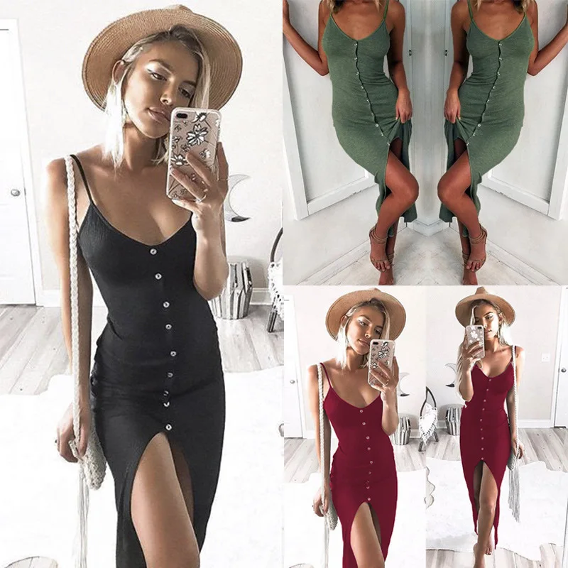 Summer Sexy Club Dresses Women Button Split Bodycon Party Beach Dress Female Sleeveless V-Neck Off-shoulder Black A-Line Dress
Summer Sexy Club Dresses Women Button Split Bodycon Party Beach Dress Female Sleeveless V-Neck Off-shoulder Black A-Line Dress