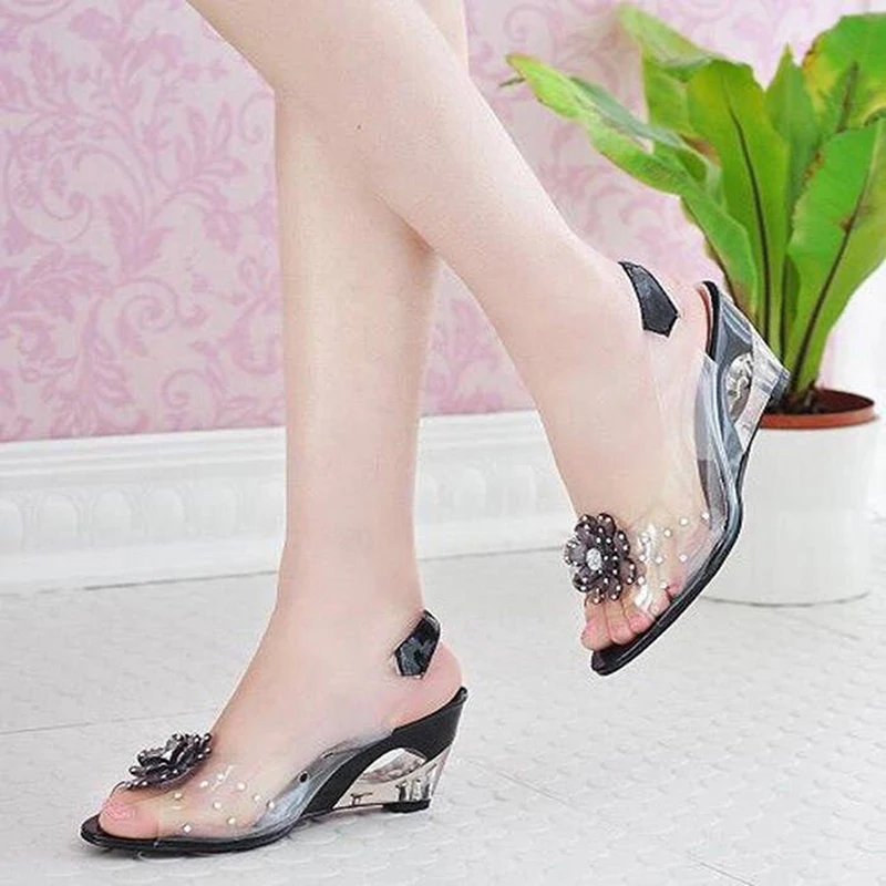Women Pumps Summer New Arrival Fashion Bling Rhinestone Flower Wedge Sandals Pee Toe Transparent Back Strap High Heel Sandals
Women Pumps Summer New Arrival Fashion Bling Rhinestone Flower Wedge Sandals Pee Toe Transparent Back Strap High Heel Sandals