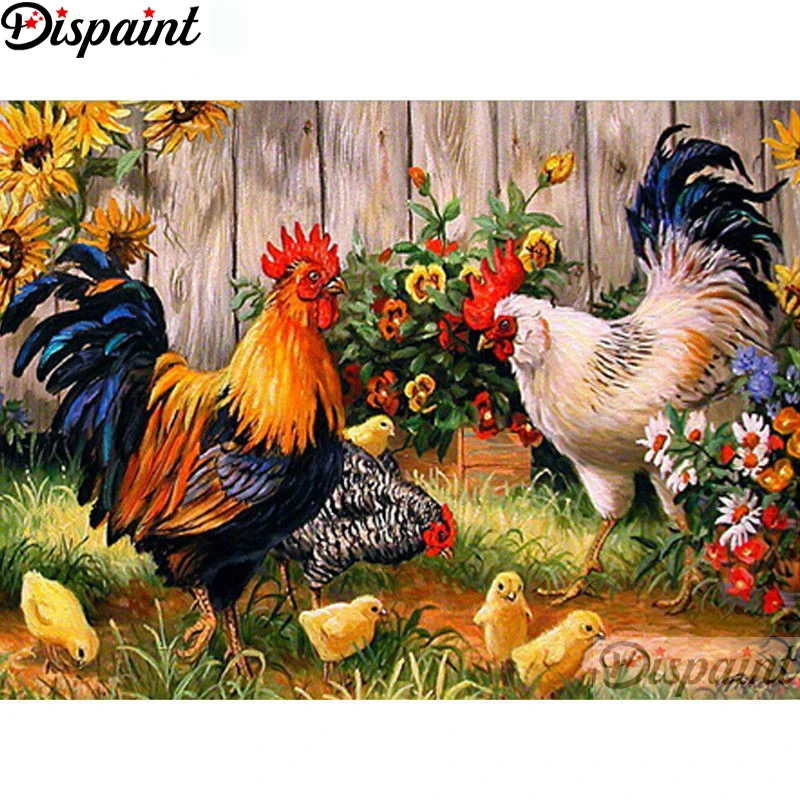 

Dispaint Full Square/Round Drill 5D DIY Diamond Painting "Animal chicken" Embroidery Cross Stitch 3D Home Decor A11283