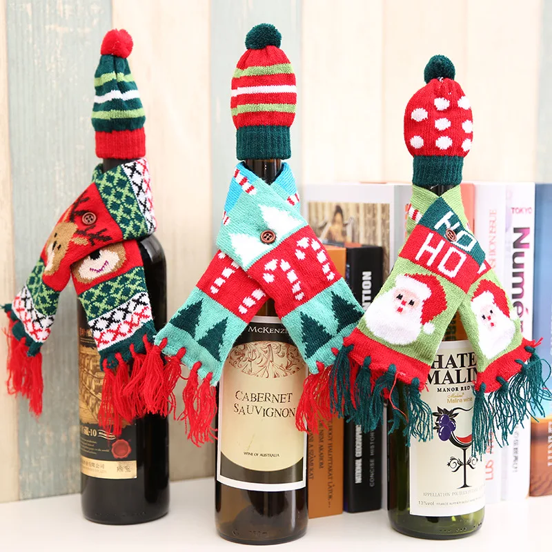 New Christmas Knitted Scarf Hat Set Champagne Red Wine Bottle Christmas Decorations For Home Santa Claus Hat
New Christmas Knitted Scarf Hat Set Champagne Red Wine Bottle Christmas Decorations For Home Santa Claus Hat