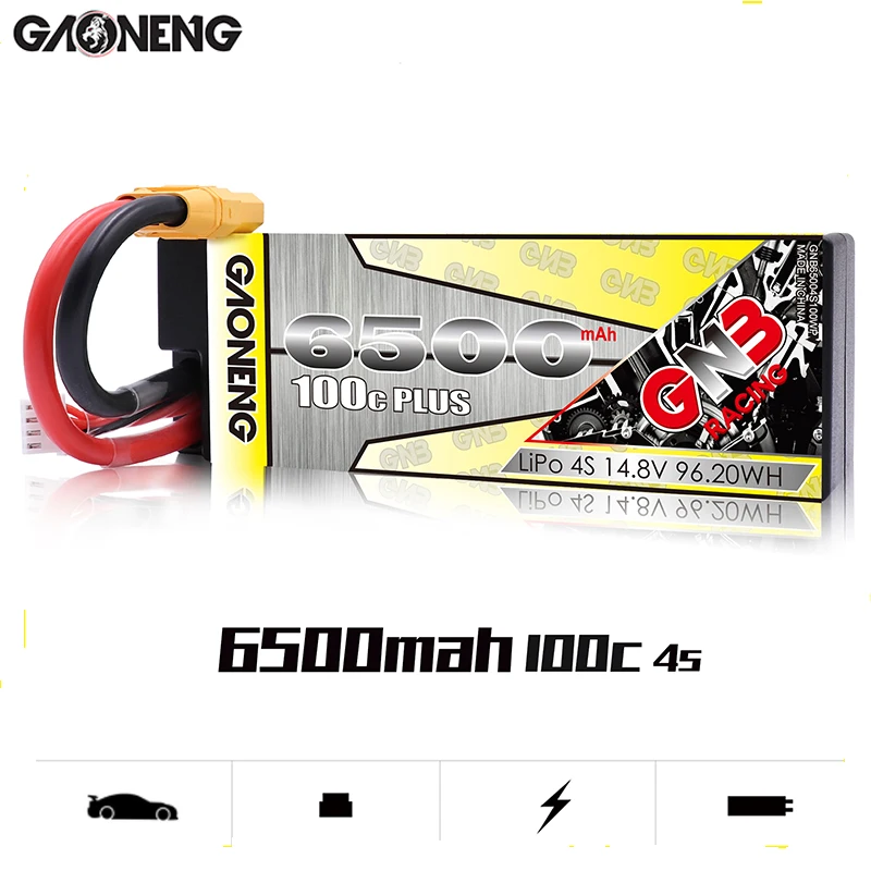 NEW Gaoneng GNB 6500mAh 4S1P 14.8V 100C Hardcase LiPo Battery XT90/XT60 Plug for RC Car four drive off-road RC Boat
NEW Gaoneng GNB 6500mAh 4S1P 14.8V 100C Hardcase LiPo Battery XT90/XT60 Plug for RC Car four drive off-road RC Boat