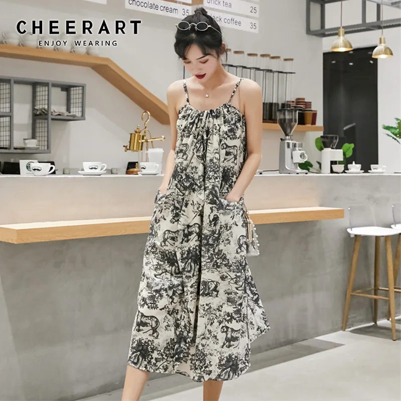 Cheerart Vintage Spaghetti Strap Dress Women Summer Long Midi Dress Cotton Floral Print Loose Robe Femme 2019 Clothing
Cheerart Vintage Spaghetti Strap Dress Women Summer Long Midi Dress Cotton Floral Print Loose Robe Femme 2019 Clothing