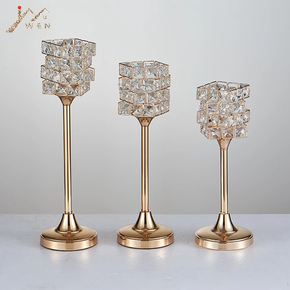 

IMUWEN New peculiar metal golden finish candle holder with crystals wedding candelabra centerpiece home decoration candlesticks