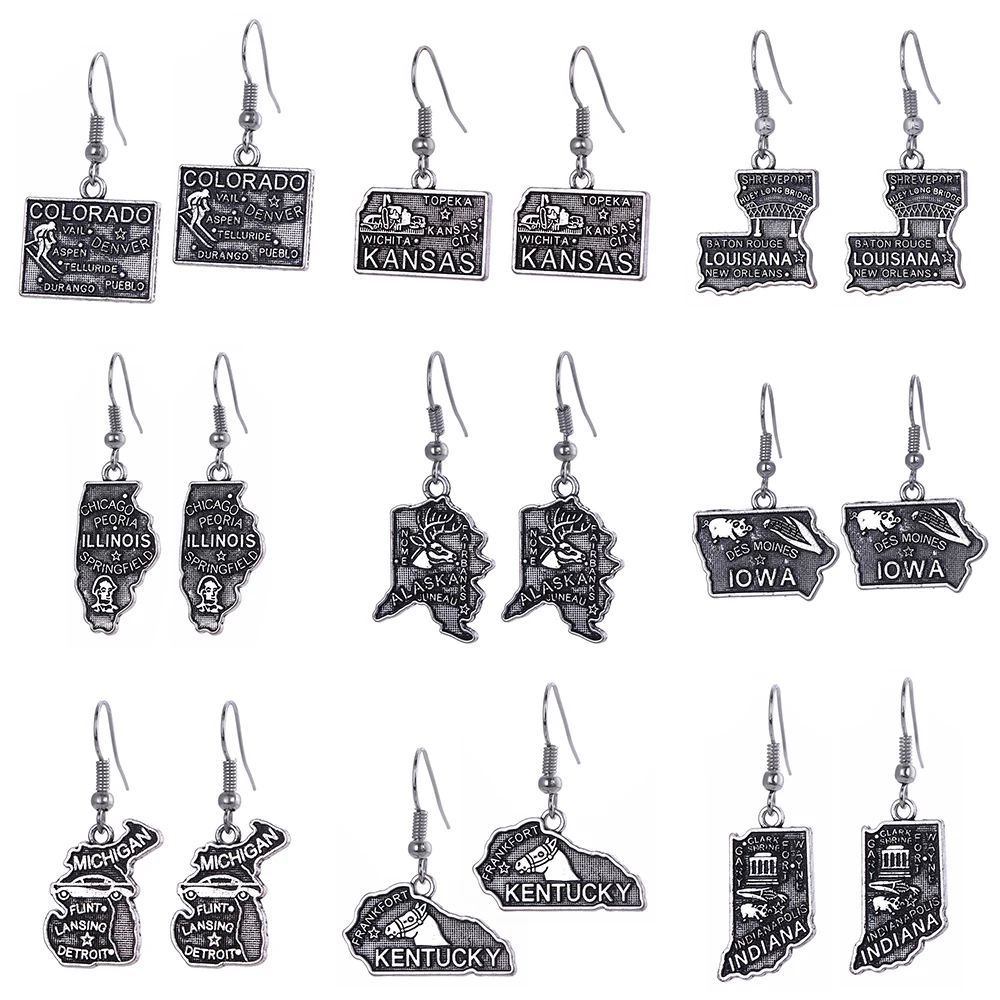 Teamer America State Map Earring Custom Outline State Charms Antique Silver Color Charms Gifts CALIFONIA LOUISIANA Earring
Teamer America State Map Earring Custom Outline State Charms Antique Silver Color Charms Gifts CALIFONIA LOUISIANA Earring
