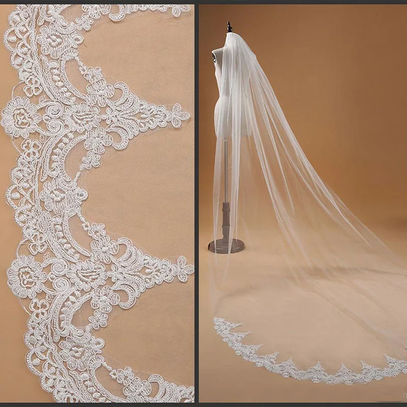 In Stock New Cathedral 3M 1L Length Bridal Lace Applique Edge Veils With Comb White Ivory Custom Made Wedding Veil
In Stock New Cathedral 3M 1L Length Bridal Lace Applique Edge Veils With Comb White Ivory Custom Made Wedding Veil