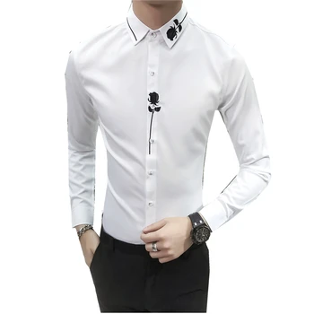 New Men Long Sleeve Embroidered Dress Shirt Fashion Rose Decoration Party Men's Shirt Size S M L XL 2XL 3XL 
New Men Long Sleeve Embroidered Dress Shirt Fashion Rose Decoration Party Men's Shirt Size S M L XL 2XL 3XL