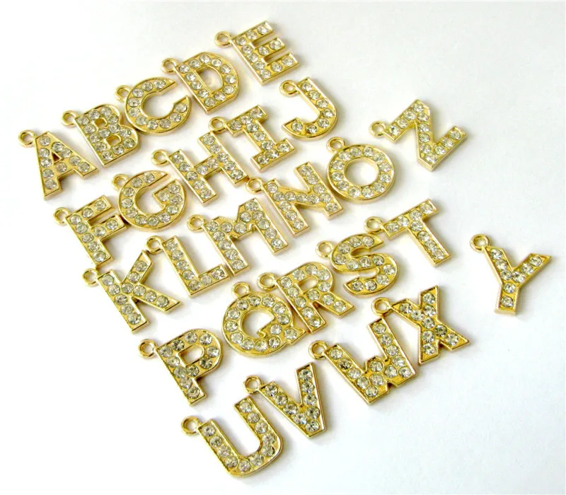 Оптовая цена DIY 1300 шт. A-Z золотой цвет сплав цинка Подвесные буквы Стразы около 15