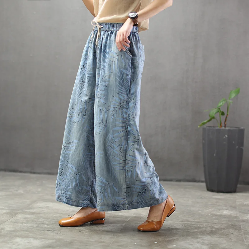 Summer Woman Plus Size Vintage Leaf Print High Waist Denim Wide Leg Pants Elastic Waist Pocket Casual Loose Washed Jeans Pants
Summer Woman Plus Size Vintage Leaf Print High Waist Denim Wide Leg Pants Elastic Waist Pocket Casual Loose Washed Jeans Pants