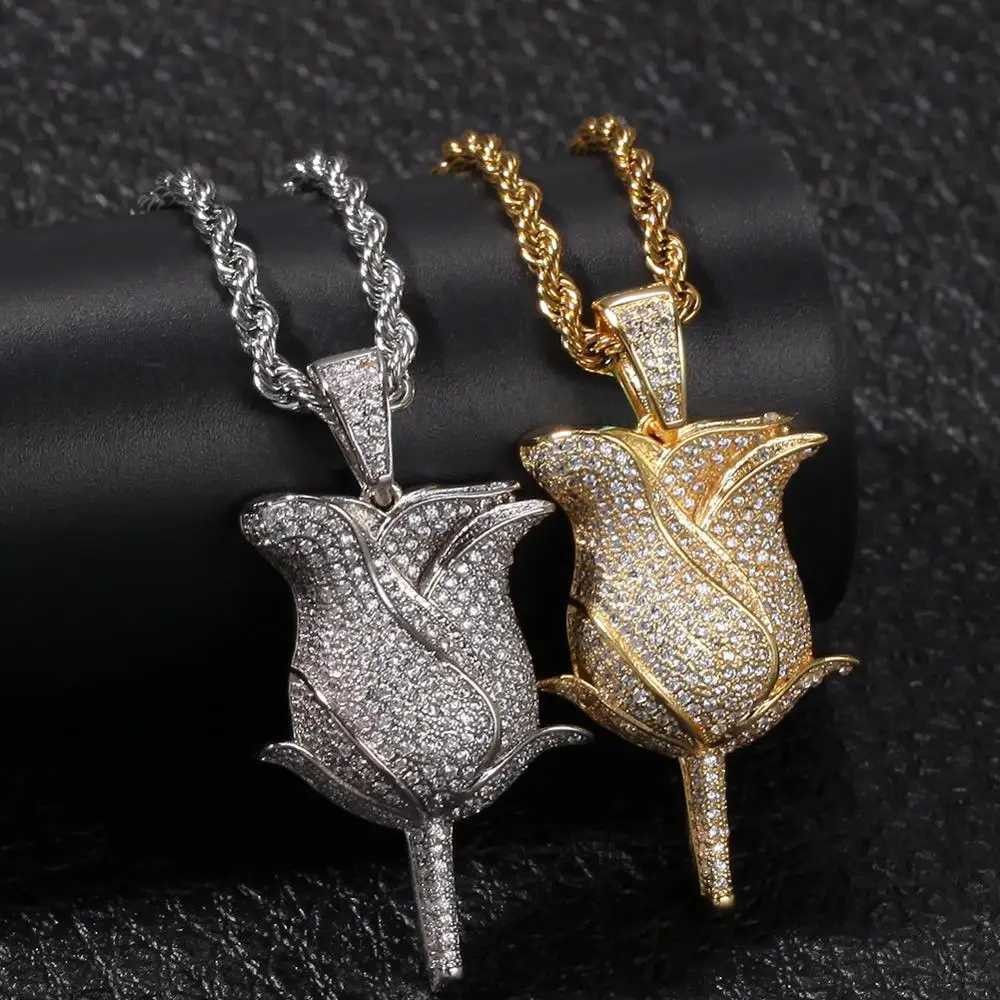 Micro Paved AAA Cubic Zirconia Bling Iced Out Rose Flower Pendants Necklace for Men Hip Hop Rapper Jewelry Gold Silver 
Micro Paved AAA Cubic Zirconia Bling Iced Out Rose Flower Pendants Necklace for Men Hip Hop Rapper Jewelry Gold Silver