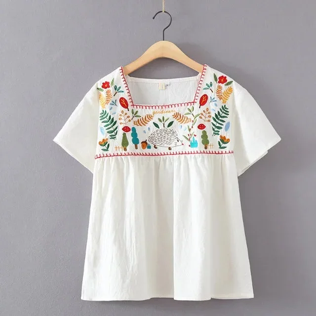 Mori Girl Leaves Gardener Hedgehog Embroidery Floral Ethnic Vintage White Boho Hippie Blouse Loose Tops Blusa Feminina Hot Sale
Mori Girl Leaves Gardener Hedgehog Embroidery Floral Ethnic Vintage White Boho Hippie Blouse Loose Tops Blusa Feminina Hot Sale