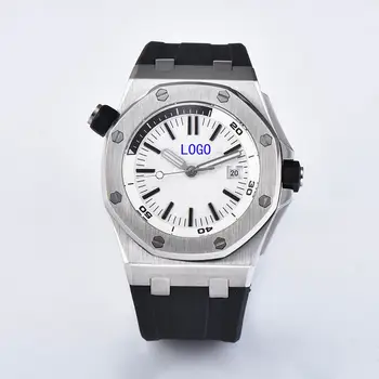 automatic mens wristwatch 42mm automatic movement luminous hands white dial black rubber strap steel case A6487
automatic mens wristwatch 42mm automatic movement luminous hands white dial black rubber strap steel case A6487