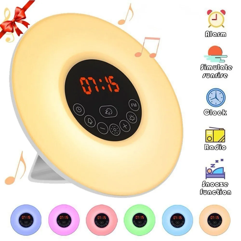 Sunrise Alarm Clock Wake Up Colorful Light Simulation Digital Alarm Clock Nature Sounds FM Radio Snooze Function Touch Control
Sunrise Alarm Clock Wake Up Colorful Light Simulation Digital Alarm Clock Nature Sounds FM Radio Snooze Function Touch Control