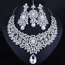 FARLENA Wedding Jewelry Classic Indian Bridal Necklace Earrings and Frontlet set Luxury Crystal Rhinestones Jewelry sets FARLENA Wedding Jewelry Classic Indian Bridal Necklace Earrings and Frontlet set Luxury Crystal Rhinestones Jewelry sets