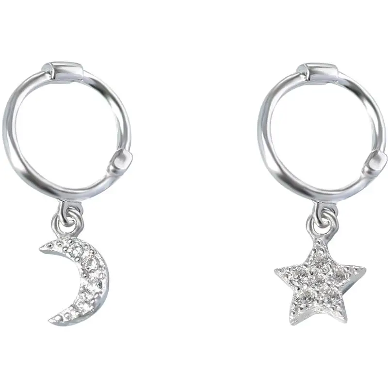 100% 925 sterling silver Huggie hoops with pendant Star moon Cz hoop Earrings for women
100% 925 sterling silver Huggie hoops with pendant Star moon Cz hoop Earrings for women