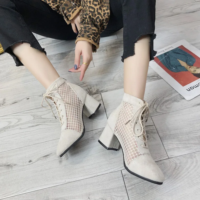 

HEE GRAND Shoes Woman Summer Sandals Boots Women Mid Heels Lazy Shoe Lace Up Sexy Pumps Cross Tied Fashion Casual Shoes XWX7334