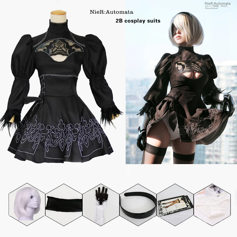 NieR Automata No.2 Тип B Девушка 2B косплей платье сексуальный наряд Аниме игры костюм