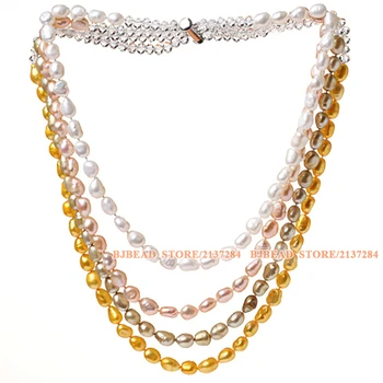 Fashion Multi Strands Multi Color Baroque Photo Shape Natural Freshwater Pearl And White Crystal Beads Necklace 
Fashion Multi Strands Multi Color Baroque Photo Shape Natural Freshwater Pearl And White Crystal Beads Necklace