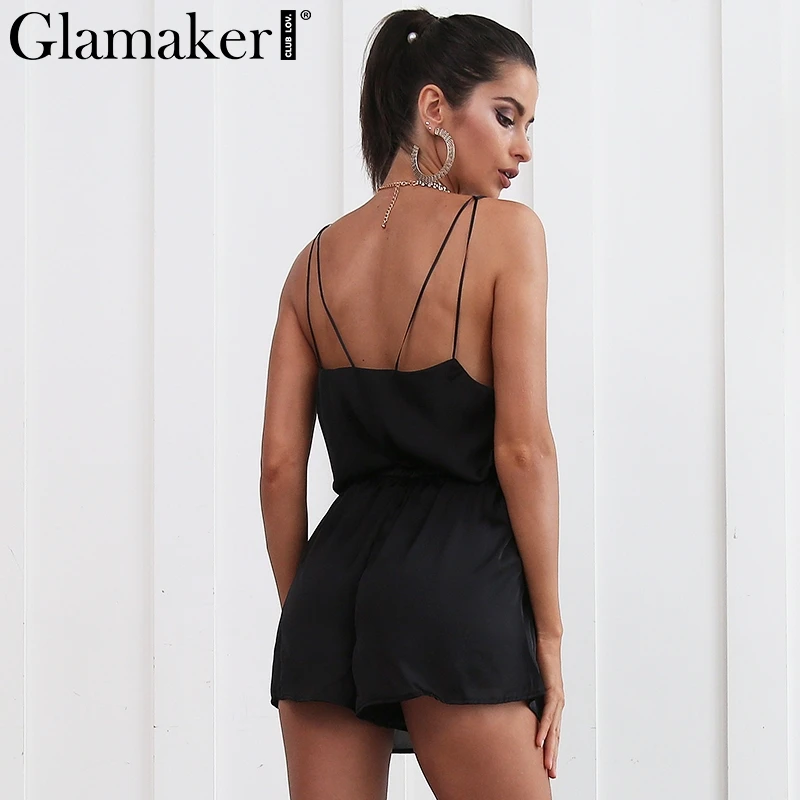 Женский сатиновый костюм с открытой спиной Glamaker черный пляжный комбинезон на