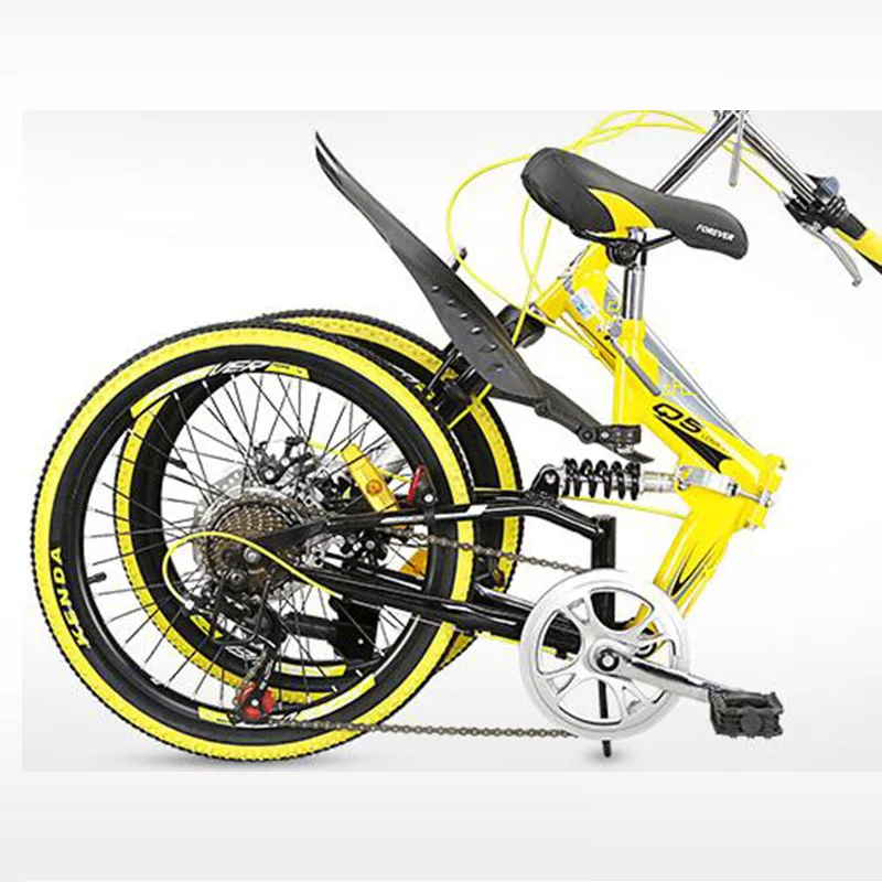 Top 20 Inch Folding Bike Mountain High Quality Bicycle Bilateral Pedal Double V Brake Bilateral Folding Pedal White And Yellow 2