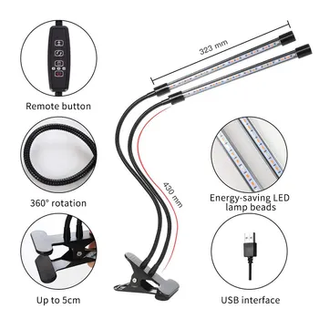 360 Flexible Dual Head LED Grow Light 3 Time Modes Function Dimmable Full Spectrum Lamp Clip For Desktop Plants Grow USB Plug
360 Flexible Dual Head LED Grow Light 3 Time Modes Function Dimmable Full Spectrum Lamp Clip For Desktop Plants Grow USB Plug