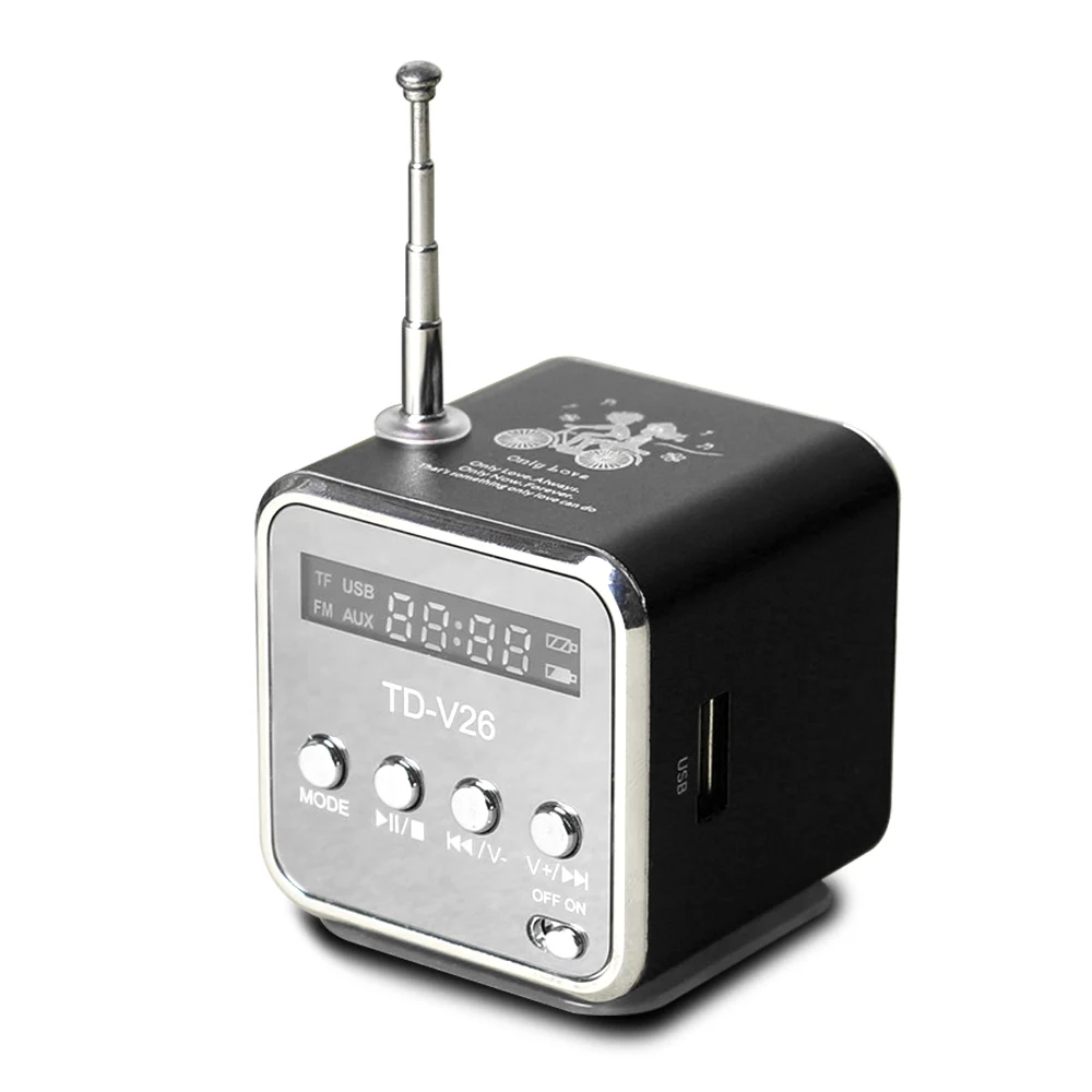TD-V26 Mini Radio FM Digital Portable Speakers with FM Radio Receiver Support SD/TF Card for Mp3 Music Player USB Charging