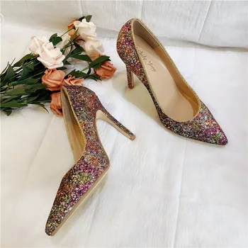 

Free shipping fashion women Pumps lady Pink purple glitter strass point toe high Heels Pumps shoes bride wedding 12cm 10cm 8cm